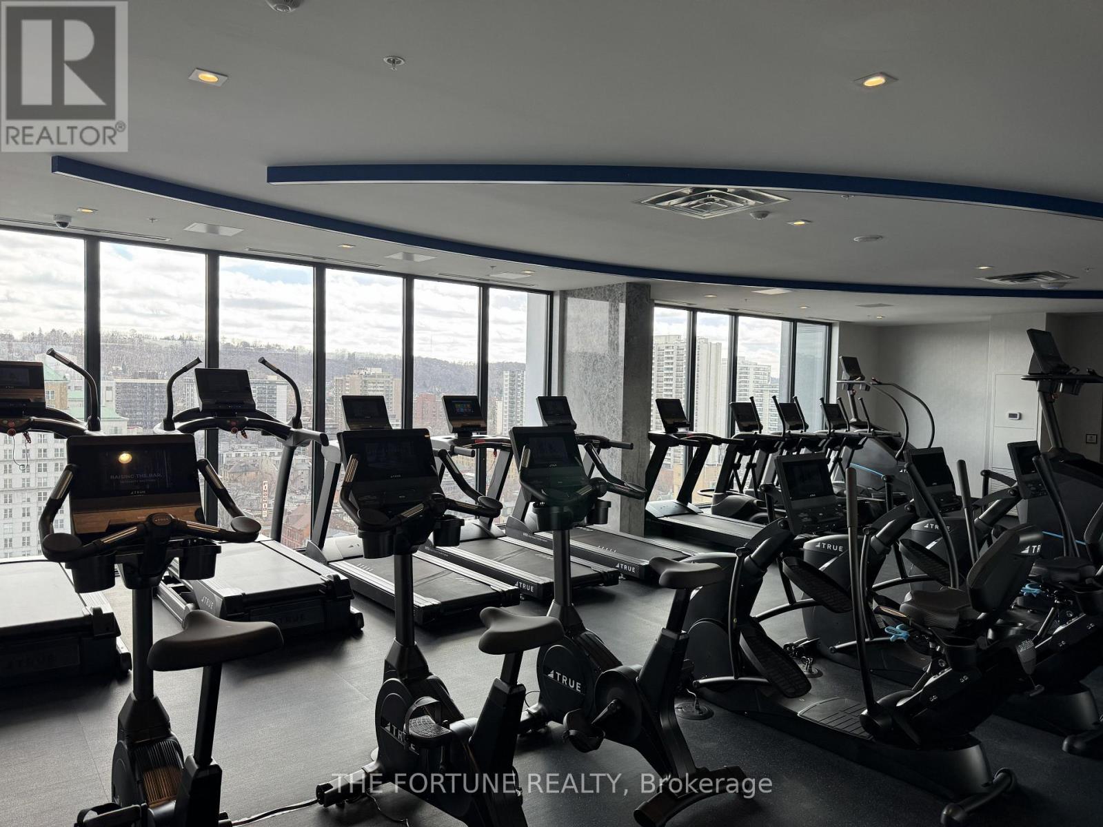 A gym with treadmills and elliptical machines.
