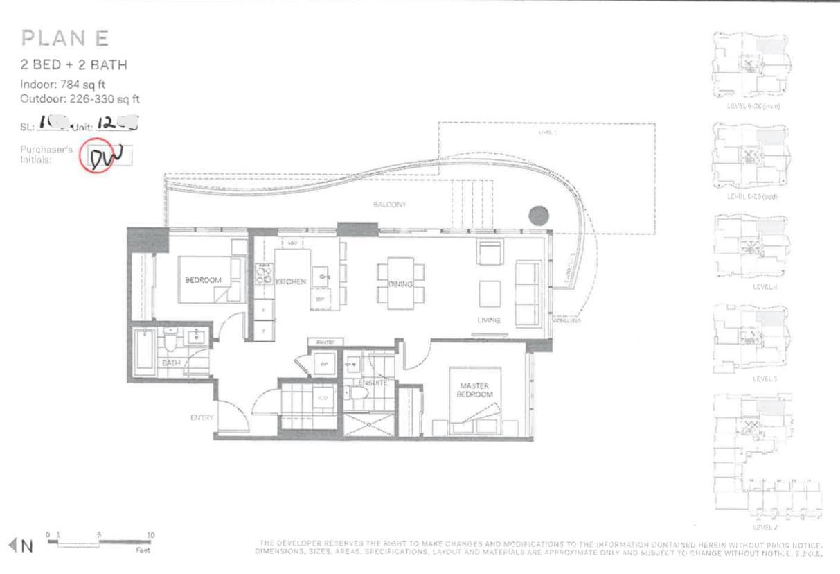 A floor plan for a 2 bedroom, 2 bath house with a total area of 784 sq ft and an outdoor area of 226-330 sq ft.