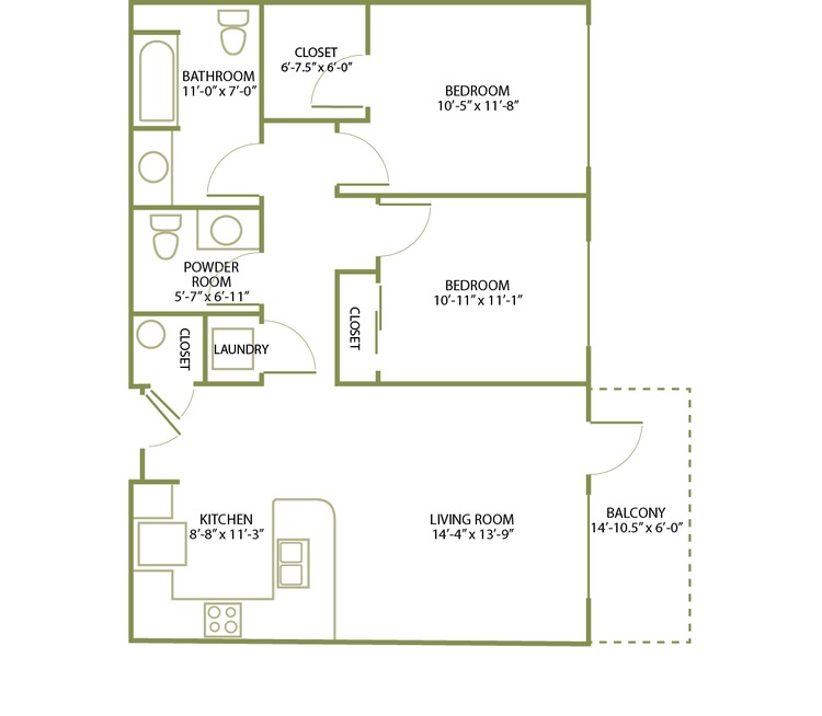 2 Bed/1 .5 Bath-C-1