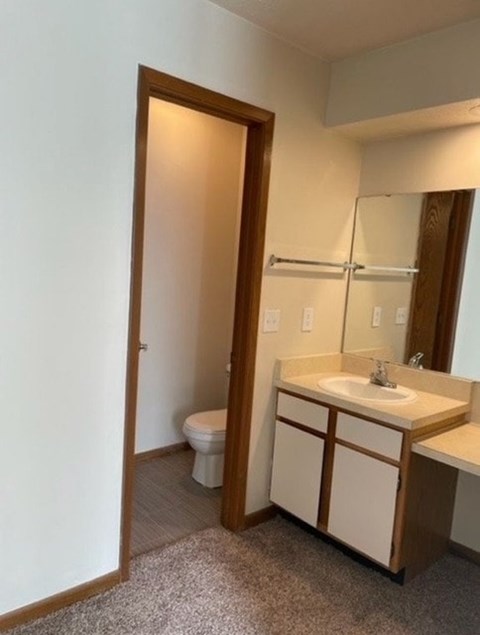 A bathroom with a white sink and a toilet.