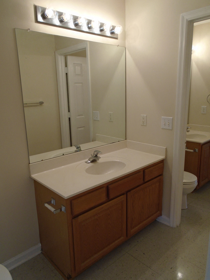 a bathroom with a sink and a mirror and a toilet