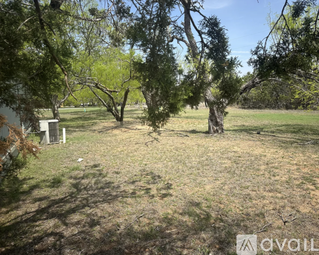 A field with trees and a mailbox.