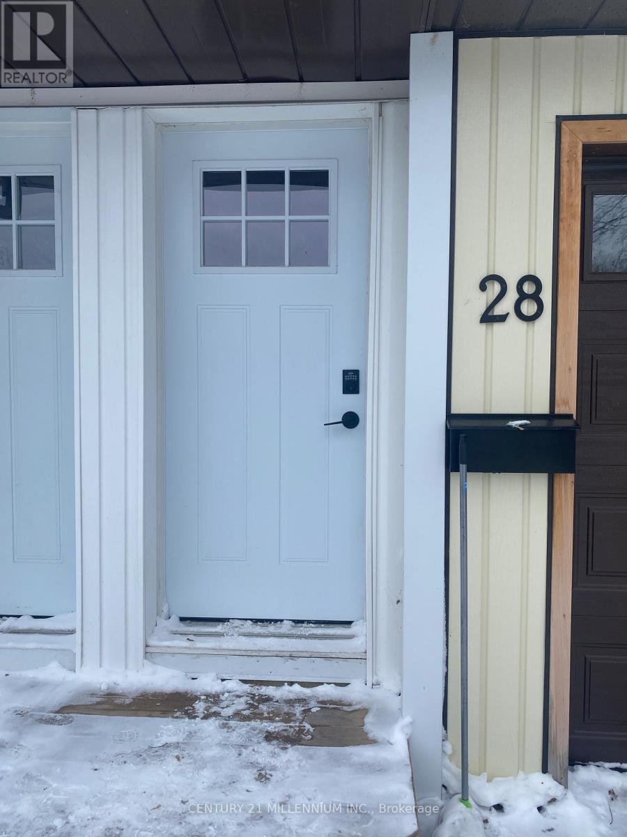 A white door with a glass window is on the left and a brown door on the right.