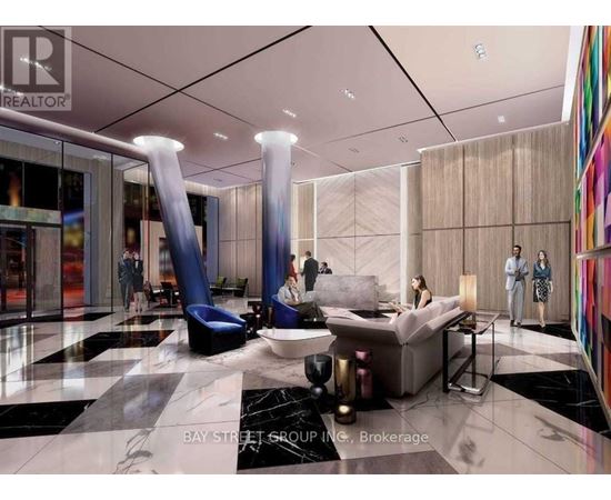 A modern living room with a marble floor and a glass wall.