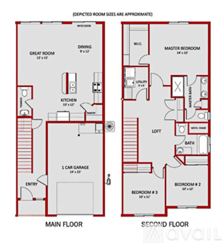 A floor plan of a house with a main floor and second floor, including a garage and two bedrooms.