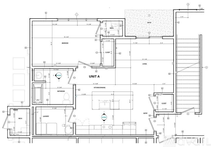 A detailed architectural drawing of Unit A, showing dimensions and layout.