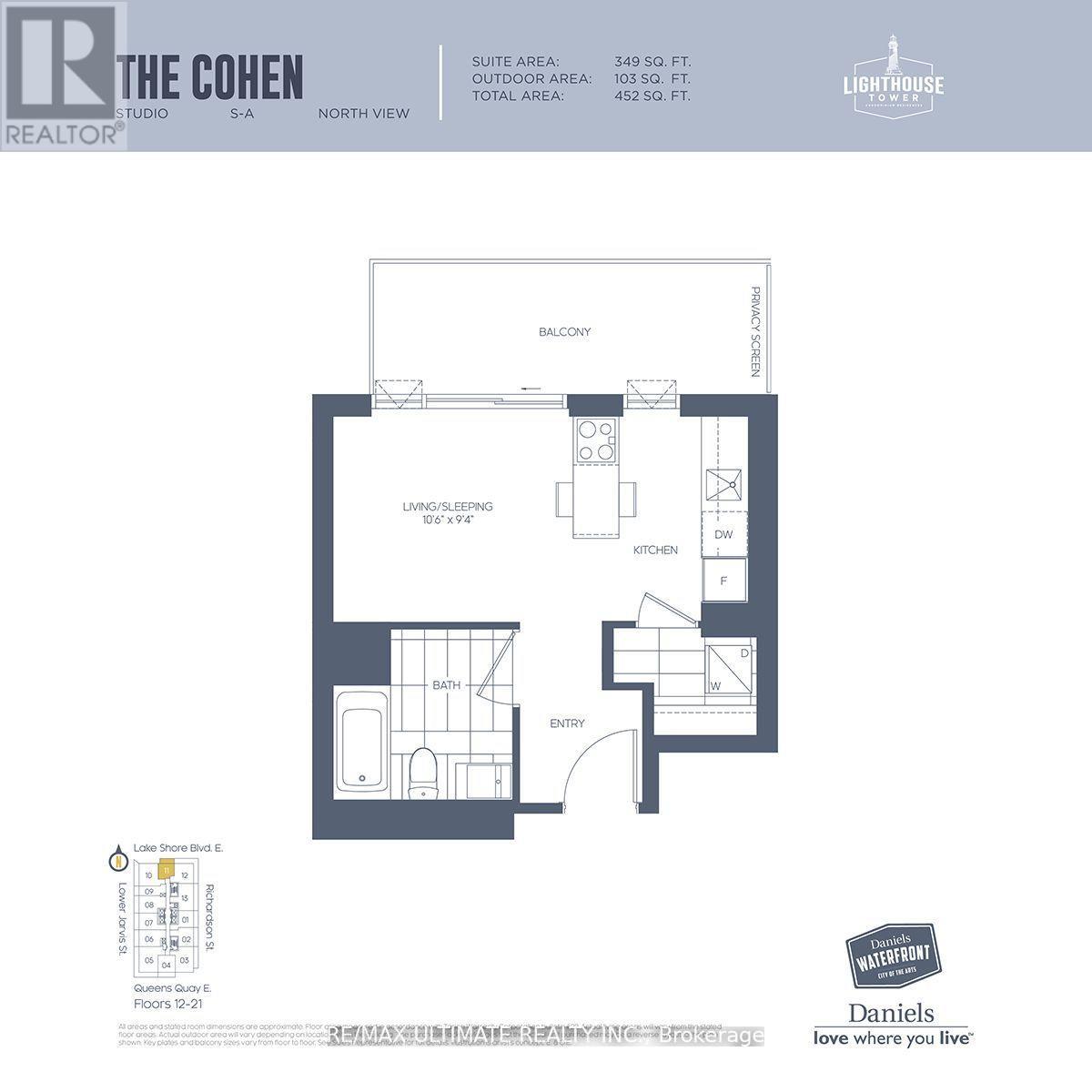 A floor plan for a suite area, outdoor area, and living/sleeping area is shown.