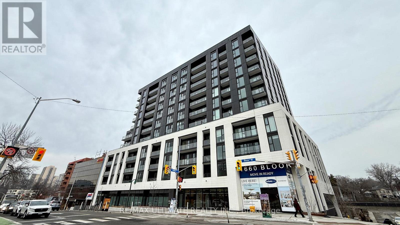 A tall building with a sign that says 1660 Bloor.