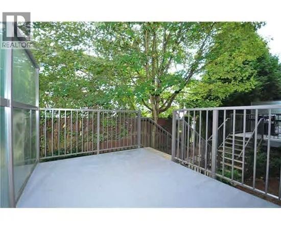A backyard with a fence and a tree.