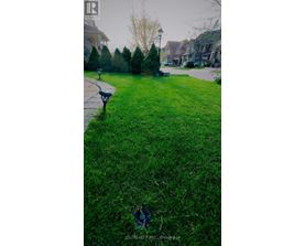 A grassy area with a bench and a sign that says "JDJ Realty INC, Brokerage".