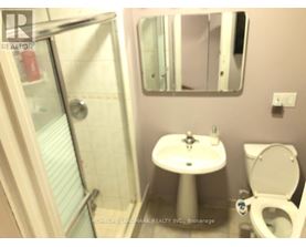 A white sink with a toilet and a shower in a bathroom.