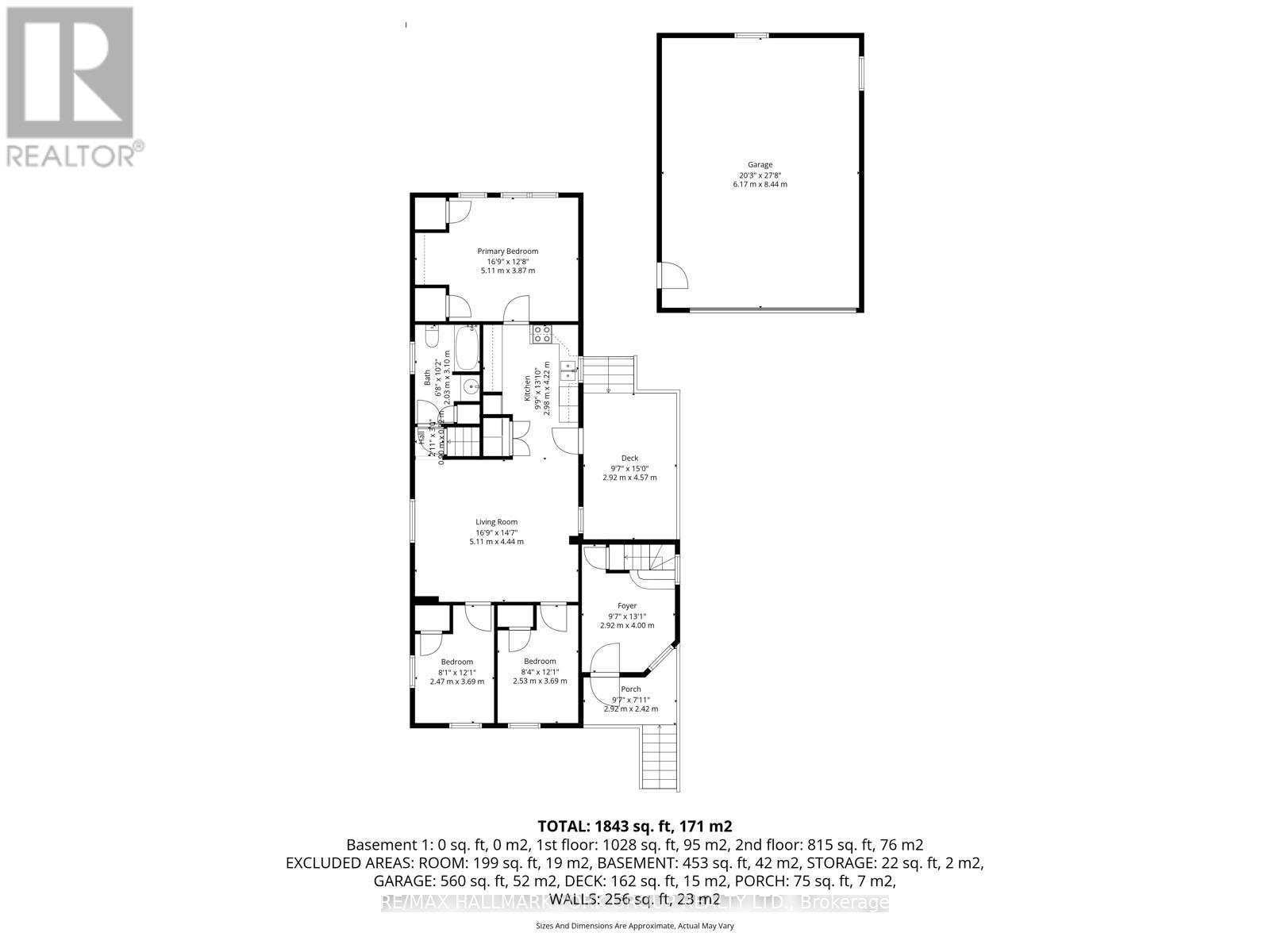 A floor plan for a home with a basement, two bedrooms, and a garage.