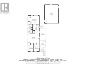A floor plan for a home with a basement, two bedrooms, and a garage.