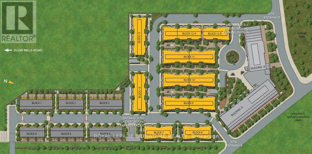 A map of a residential area with apartment buildings and roads.