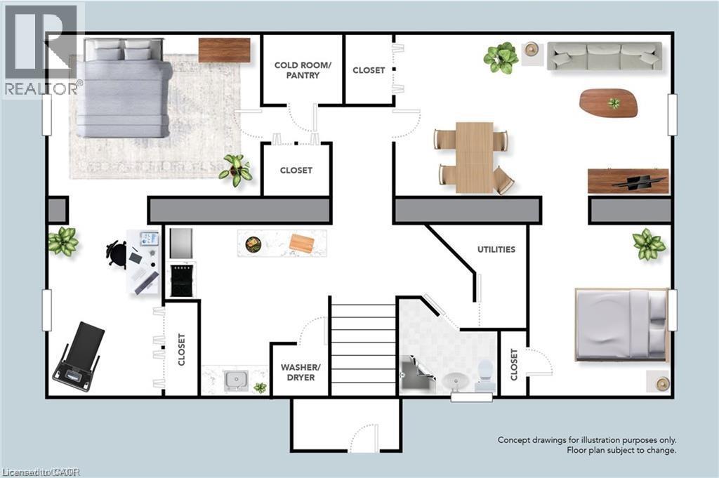 A floor plan of a house with a bedroom, pantry, utility room, and closets.