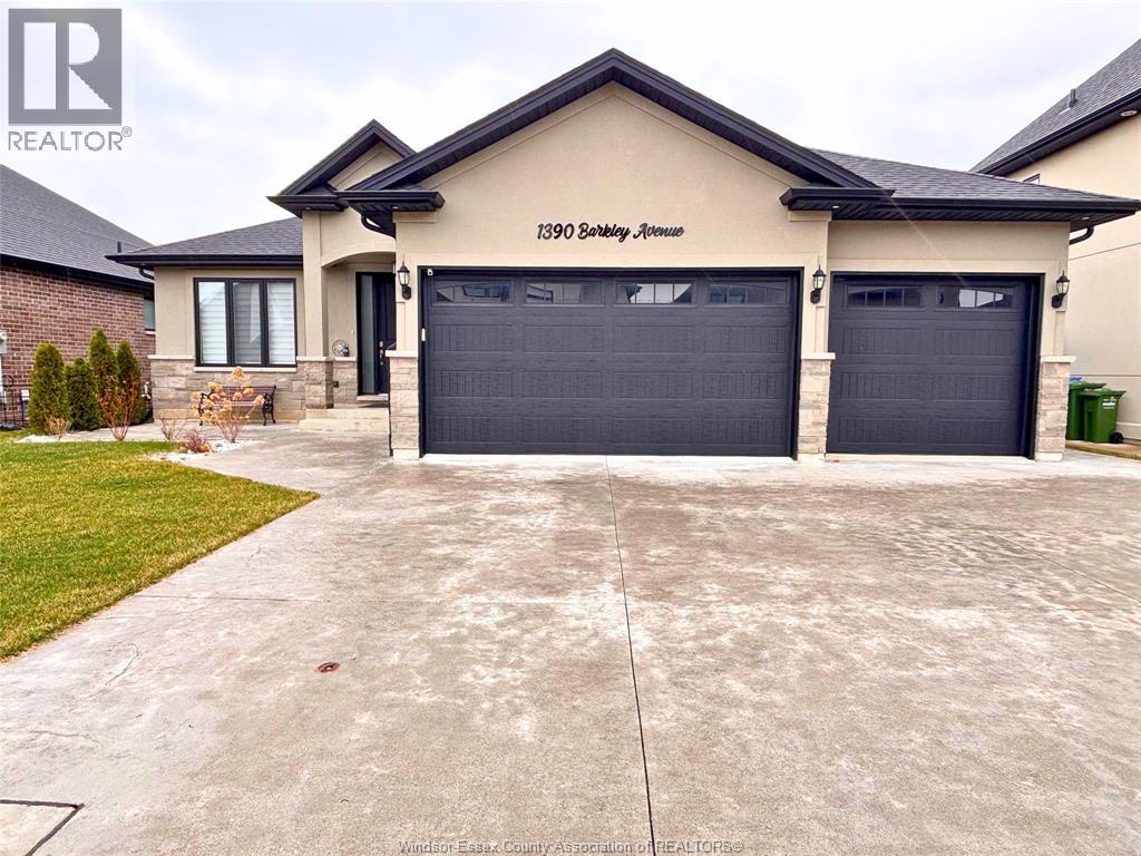 A two-car garage is attached to a house.