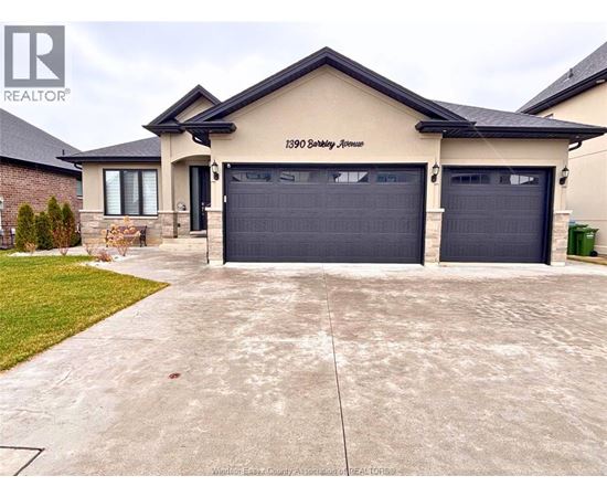 A two-car garage is attached to a house.