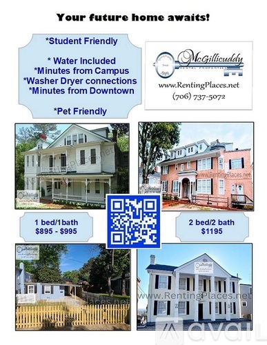 An advertisement for a rental place that is student friendly and pet friendly.