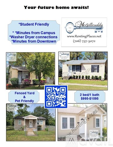 A flyer advertises a rental property with a QR code and mentions it is student friendly and pet friendly.