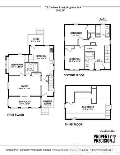 Floor plan for a three-story townhouse.