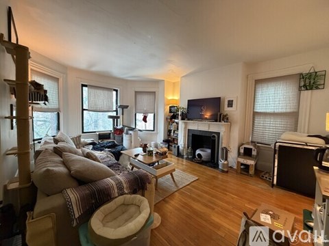 A living room with a fireplace and a couch.