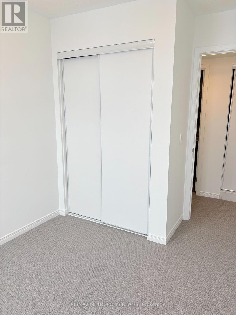 A white closet with a grey carpet in a room.
