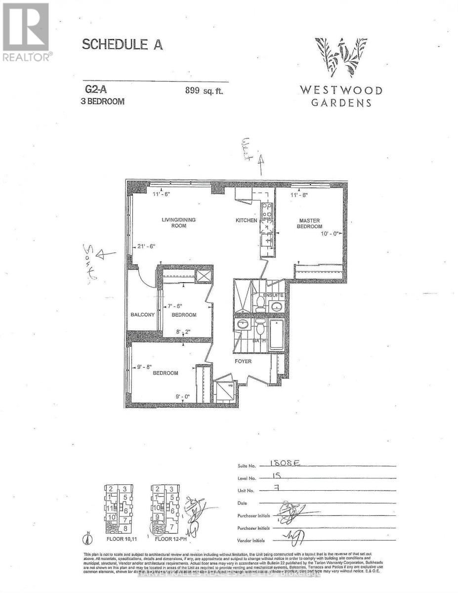 A floor plan for a 3 bedroom apartment at Westwood Gardens.