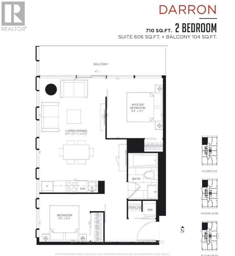 A floor plan for a 2 bedroom apartment with a balcony and a master bedroom.