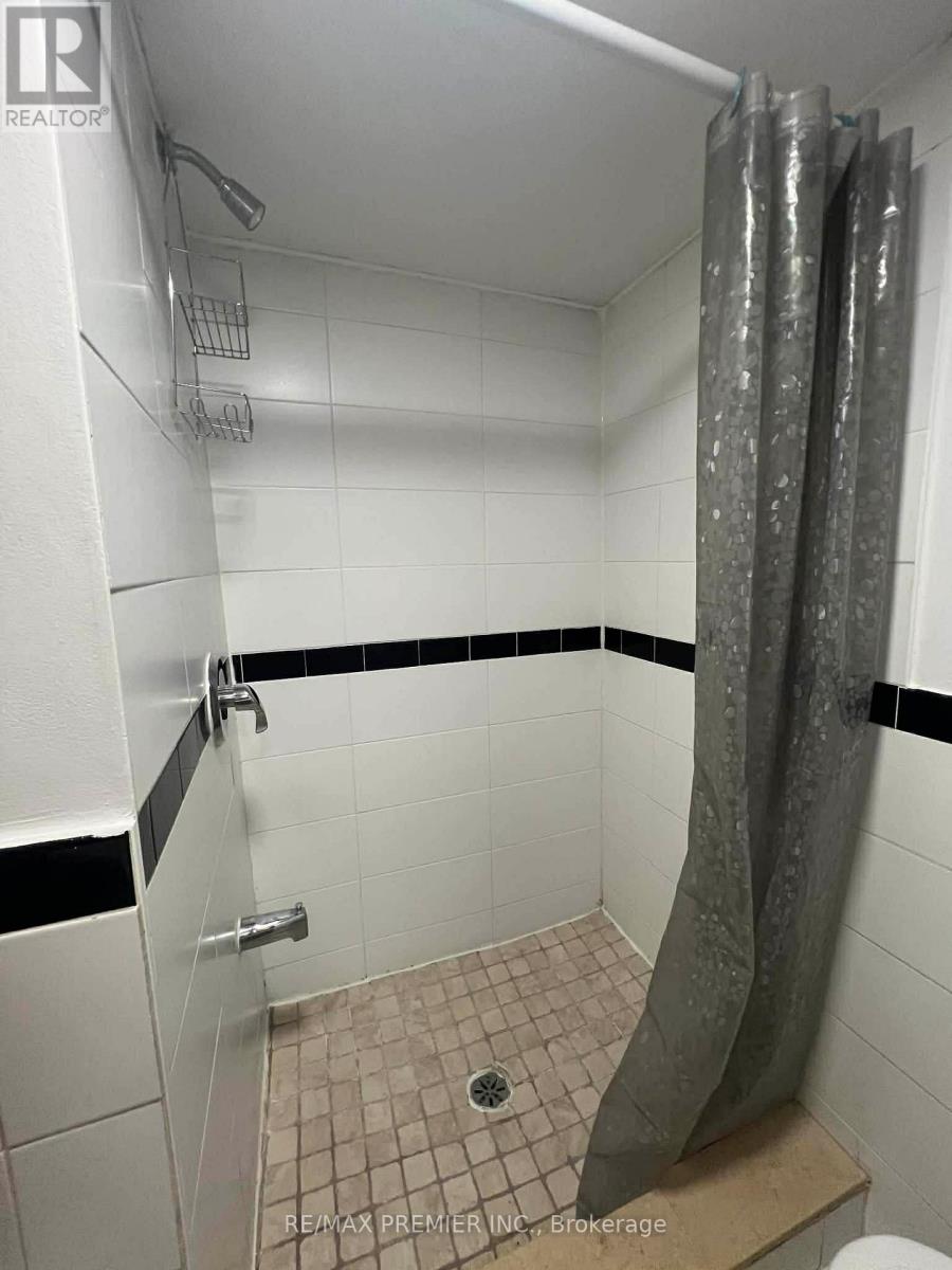 A white bathroom with a shower curtain and a toilet.