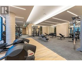 A gym with a variety of equipment including treadmills, weights, and exercise machines.