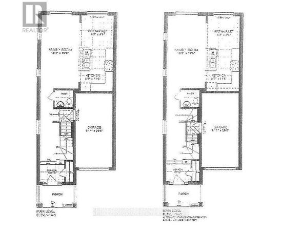 A floor plan of a house with two bedrooms and a garage.