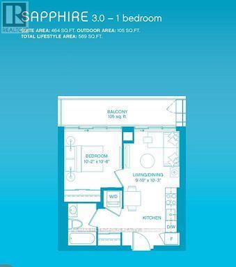 A floor plan for a Sapphire 3.0 - 1 bedroom apartment.