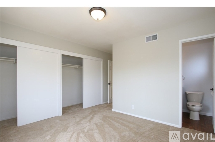 A room with a toilet in the corner and a carpet on the floor.