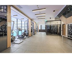 A gym with a variety of equipment is available for use.