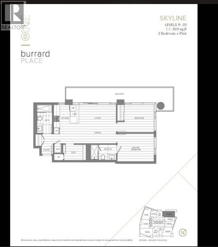 A real estate advertisement for a property called Skyline, which is a 2 bedroom, 2 bathroom apartment.