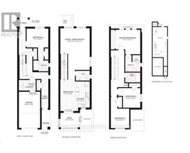 A set of three black and white floor plans for a house.