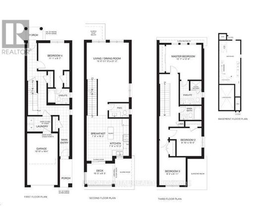 A set of three black and white floor plans for a house.