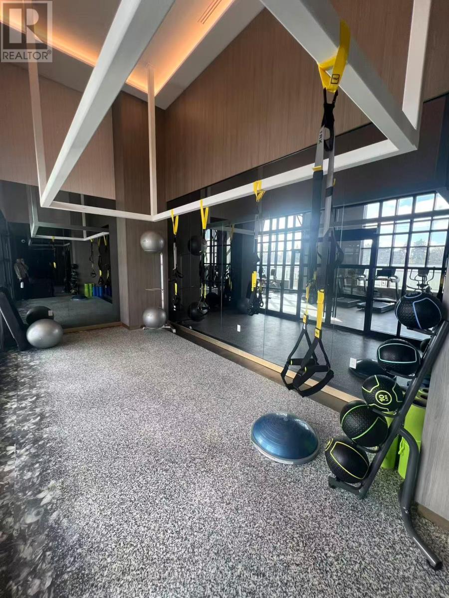 A gym with a variety of equipment including a TRX suspension trainer.