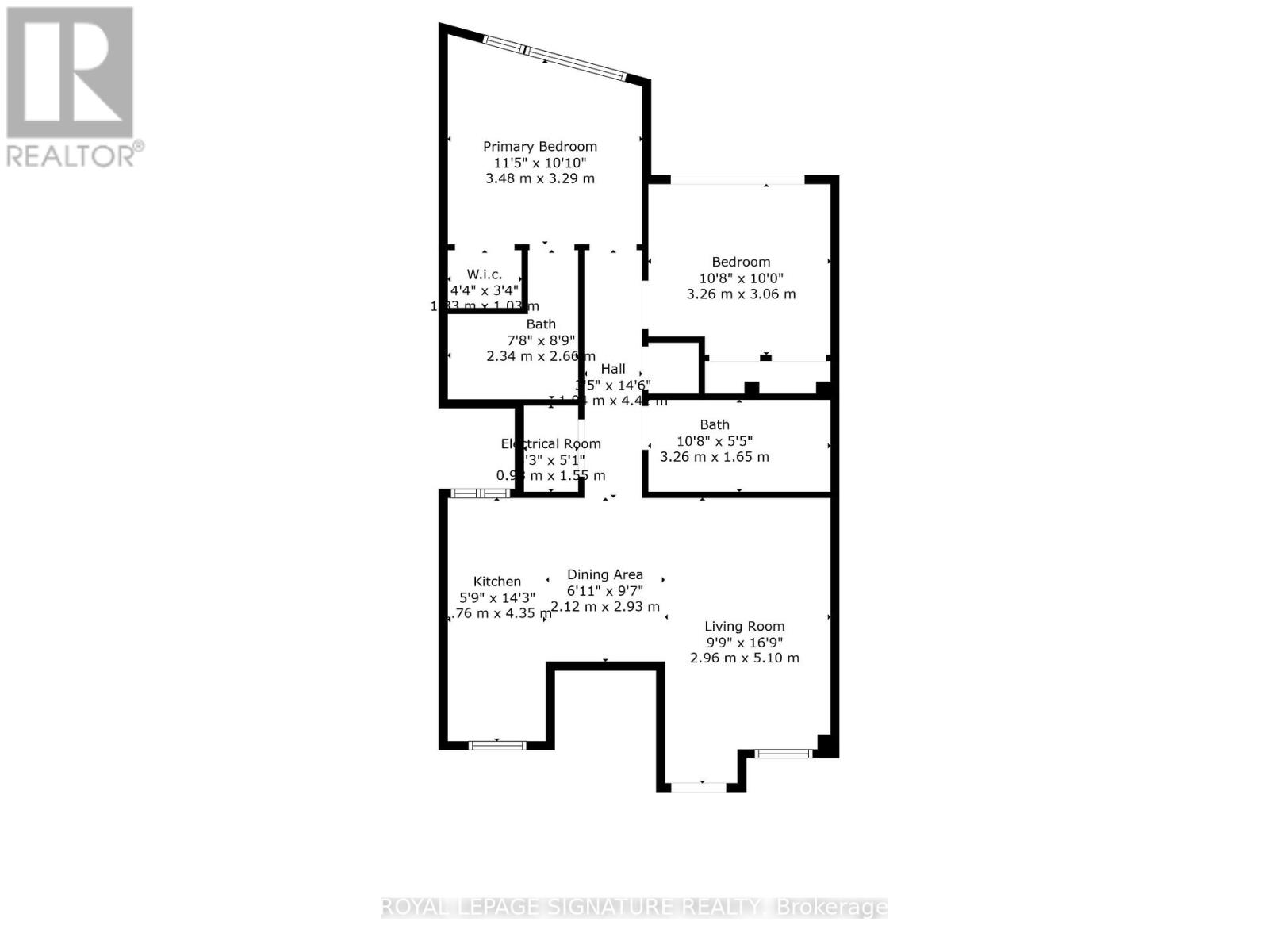 A floor plan for a home with a living room, dining area, kitchen, and two bedrooms.