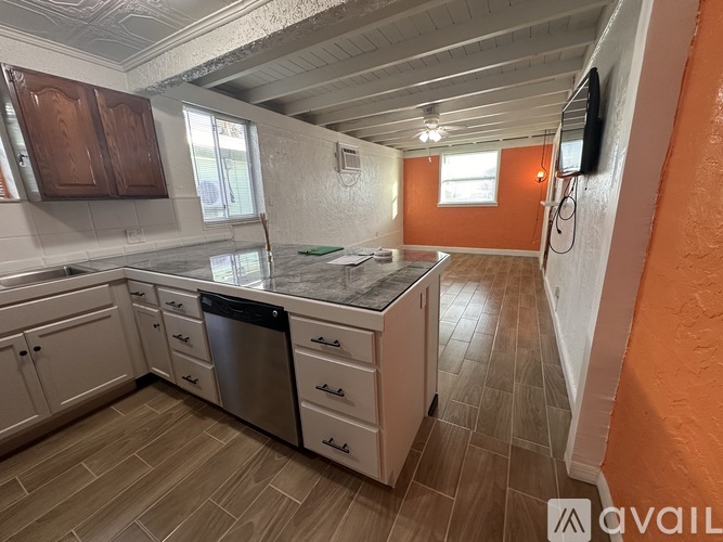 A kitchen with a dishwasher and a countertop.