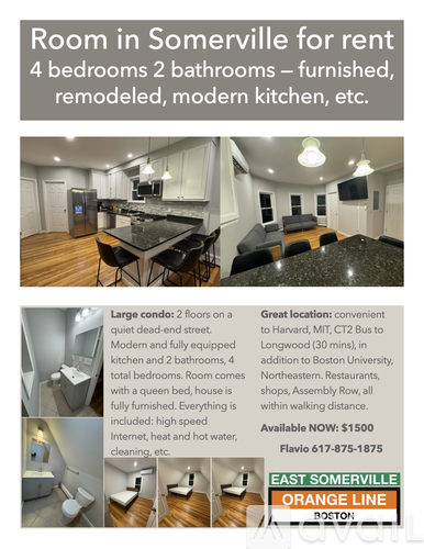 A room in Somerville for rent with 4 bedrooms and 2 bathrooms.