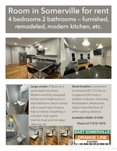 A room in Somerville for rent with 4 bedrooms and 2 bathrooms.