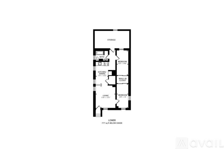 A floor plan of a building with a storey and a lower level.