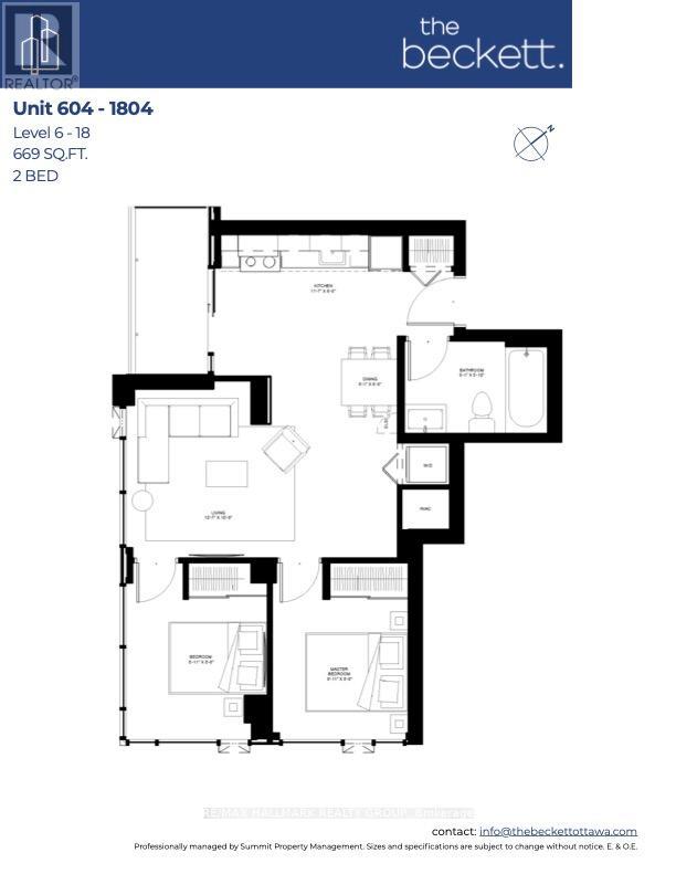 A floor plan for a 2 bedroom apartment at The Beckett.