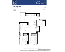 A floor plan for a 2 bedroom apartment at The Beckett.