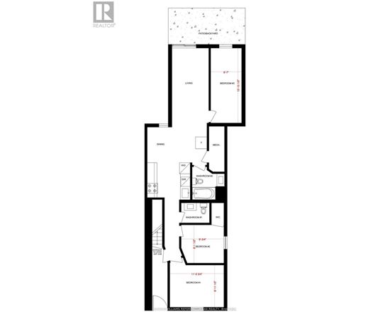 A floor plan of an apartment with a living room, bedrooms, and bathrooms.