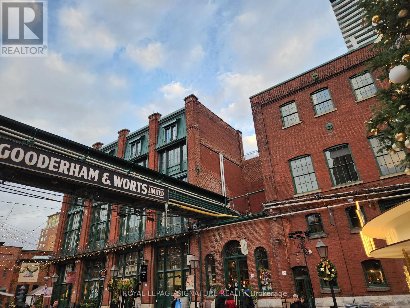 A building with the sign Gooderham & Worts Limited on it.
