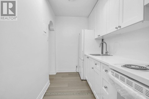 A white kitchen with a sink and cabinets.