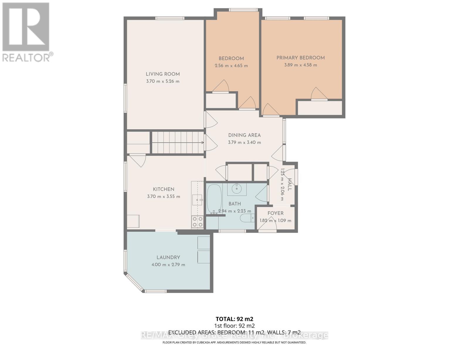 A floor plan for a home with a living room, two bedrooms, a kitchen, a dining area, and a laundry room.
