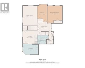 A floor plan for a home with a living room, two bedrooms, a kitchen, a dining area, and a laundry room.